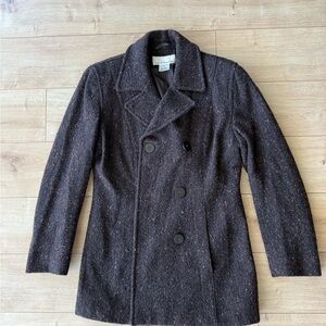 Vintage Wool Blend Tweed Pea Coat Brown Double Breasted Jacket Womens 8